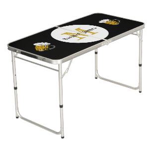 Beer Create Your Own Black & Gold Monogrammed Beer Pong Table