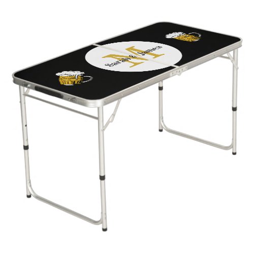 Beer Create Your Own Black  Gold Monogrammed  Beer Pong Table