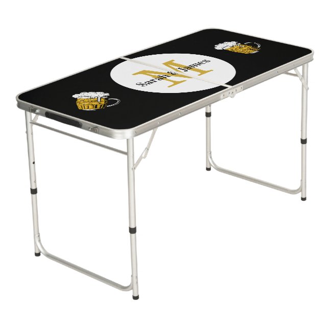 Beer Create Your Own Black & Gold Monogrammed  Beer Pong Table (Angled)