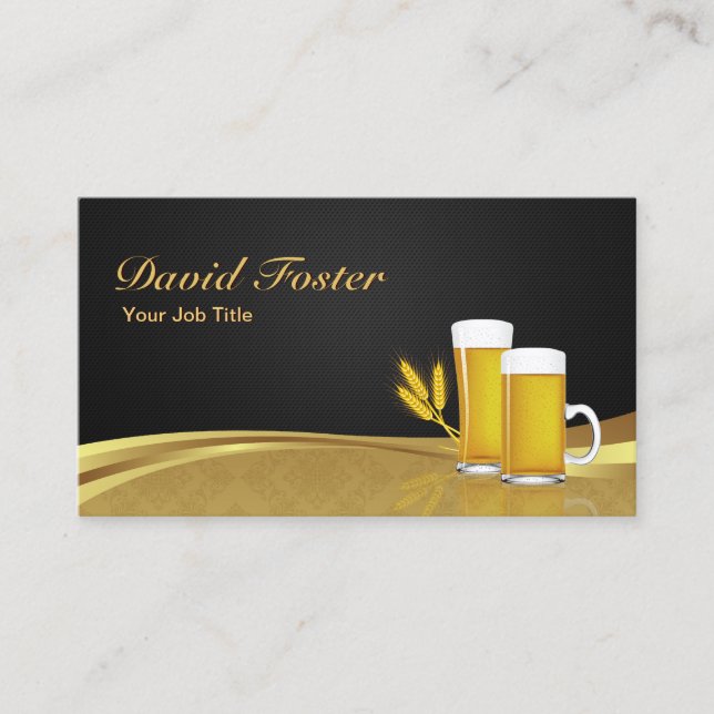 Beer Cup Glass Wheat - Elegant Black Gold Damask Business Card (Front)