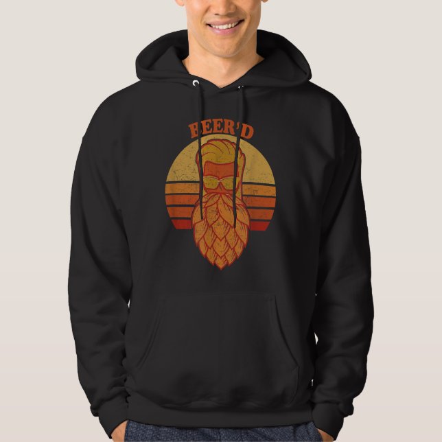 Beer d Hops Beard Beer Garden Retro Sunset Hoodie (Front)