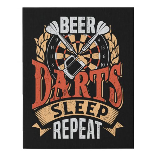 Beer Darts Sleep Repeat _ Home Bar 11 x 14 Faux Canvas Print