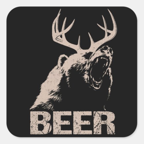 Beer Deer Bear Square Sticker