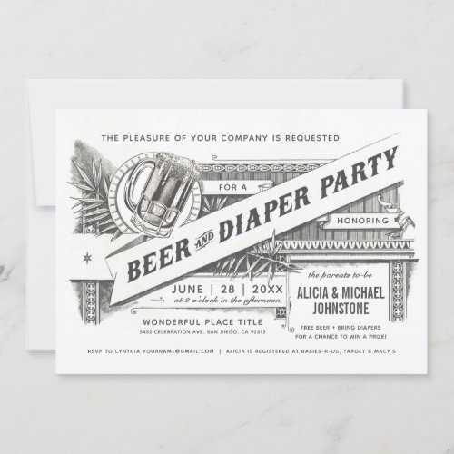 Beer  Diaper Party Baby Shower Invitations