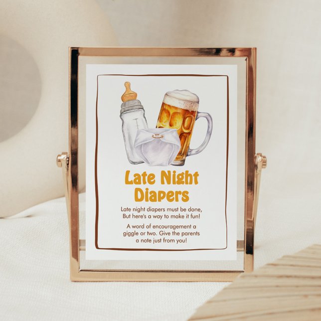 Beer Diaper Party Baby Shower Late Night Diapers Poster (Beer Diaper Party Baby Shower Late Night Diapers Sign)