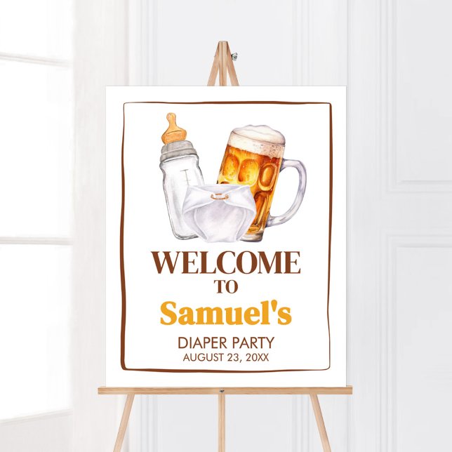 Beer Diaper Party Baby Shower Welcome Poster (Beer Diaper Party Baby Shower Welcome Sign)