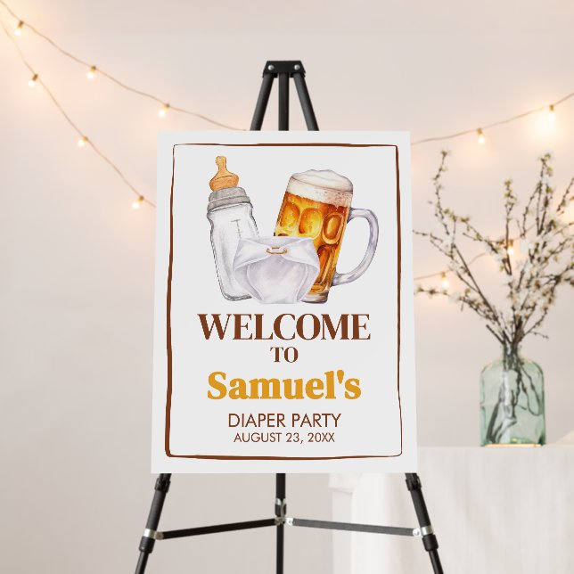 Beer Diaper Party Baby Shower Welcome Sign (In Situ (Stand))