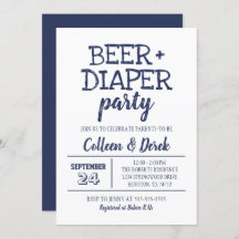 Beer & Diaper Party Invitation | Navy & White