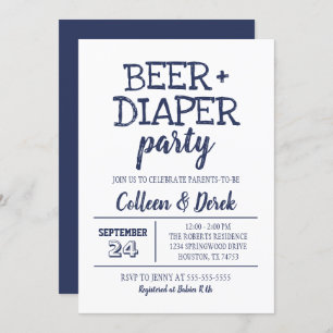 Beer & Diaper Party Invitation Navy & White