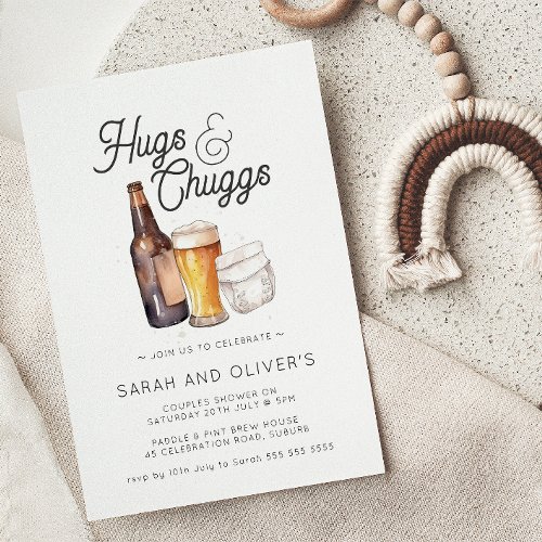 Beer  Diapers Hugs and Chuggs Couples Baby Shower Invitation
