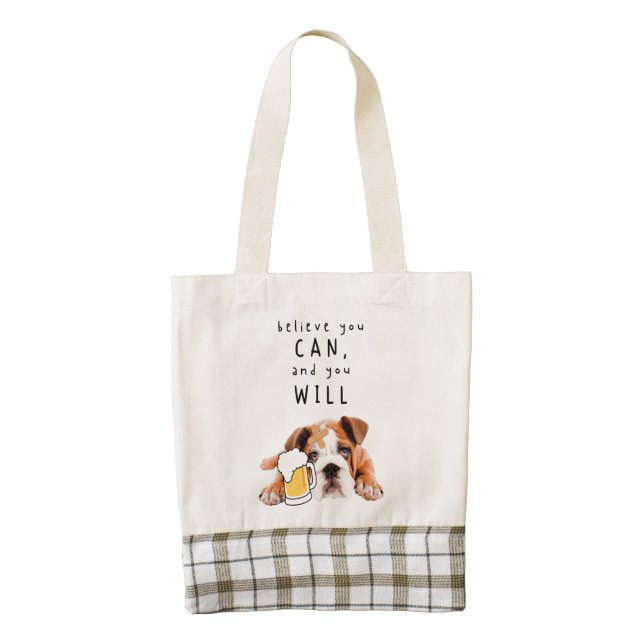 Beer Dog Bulldog - Believe you can, and you will Zazzle HEART Tote Bag (Front)