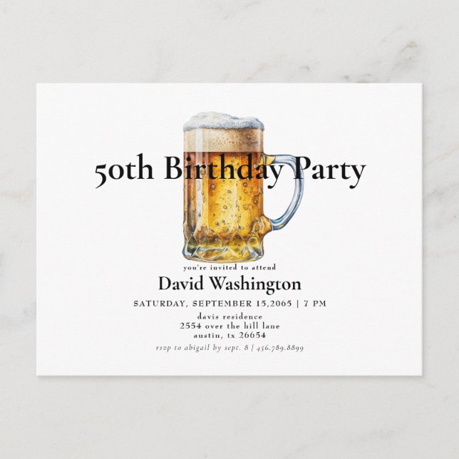 Beer Draft Man's 50th Birthday Party  Postcard (Front)