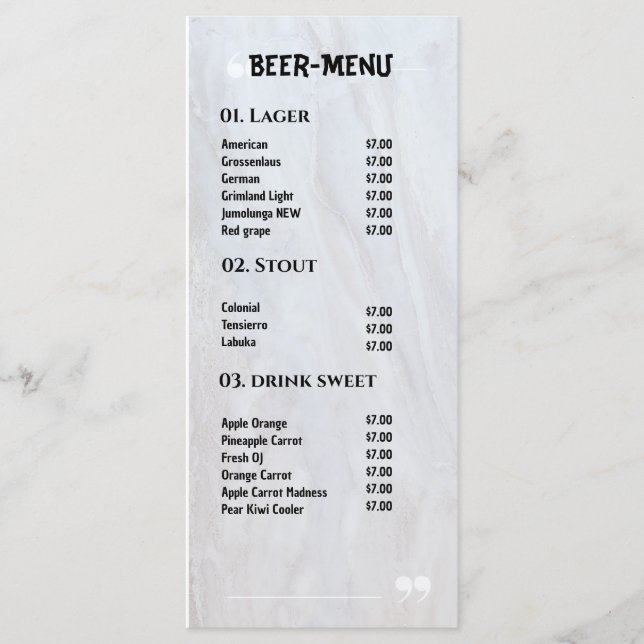 Beer Drink Flat Menu (Front)
