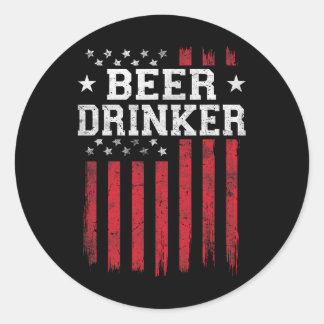 Beer Drinker American Flag USA Patriot Patriotic Classic Round Sticker