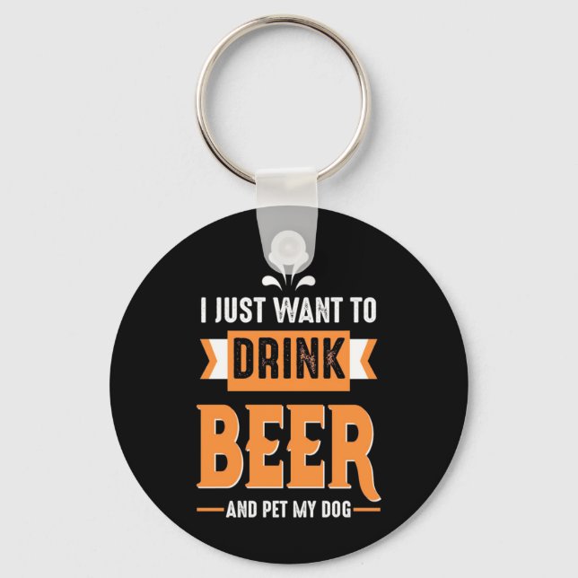 Beer Drinker Beer and Dog Keychain (Front)