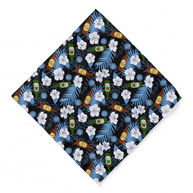Beer Drinker Black Tropical Palm Leaves Patterned Bandana (Front)