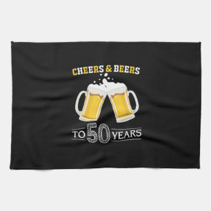 Beer Drinker Cheers and Beers to 50 Years Birthday Kitchen Towel