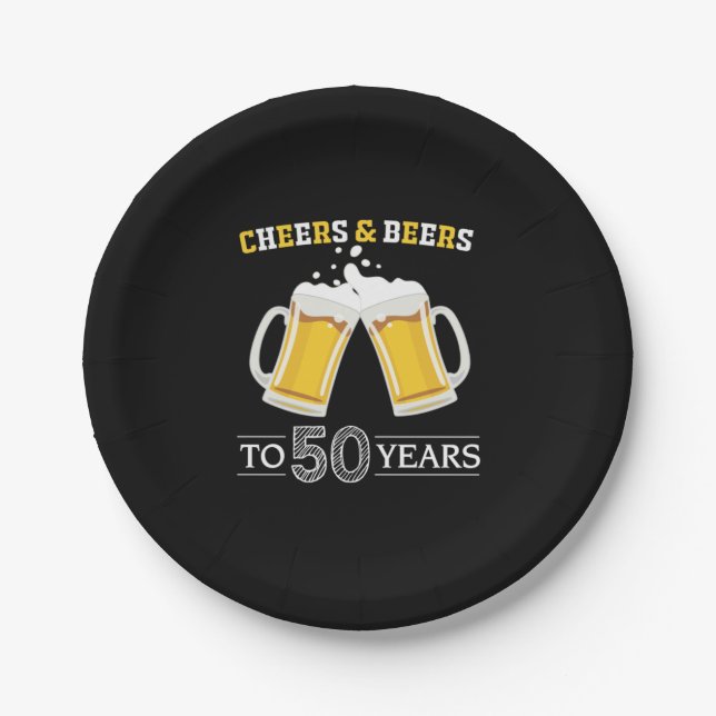 Beer Drinker Cheers and Beers to 50 Years Birthday Paper Plates (Front)