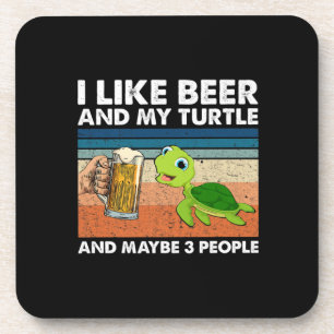 Beer Drinker I Like Beer And My Turtle Birthday Beverage Coaster