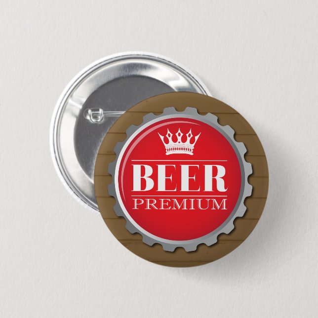 Beer Drinker Red Bottle Cap Button (Front & Back)