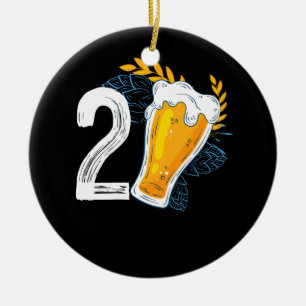 Beer Drinking 21st Birthday Bday Party 21 Year Old Ceramic Ornament
