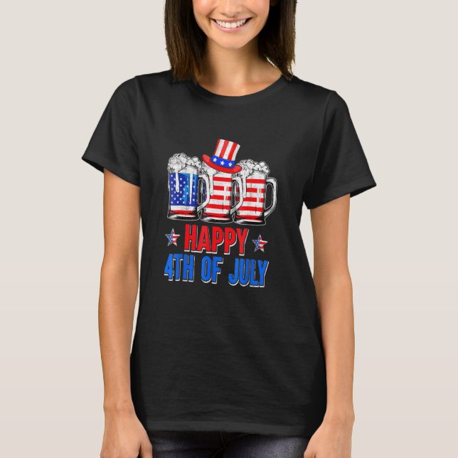 Beer Drinking American Flag Happy 4th Of July Part T-Shirt (Front)