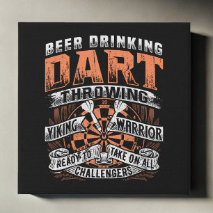 Beer Drinking Dart Throwing Viking 10" x 10" Faux Canvas Print