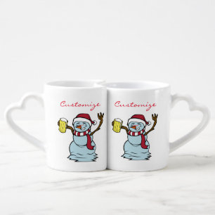 Beer-drinking Drunk Snowman Thunder_Cove Coffee Mug Set