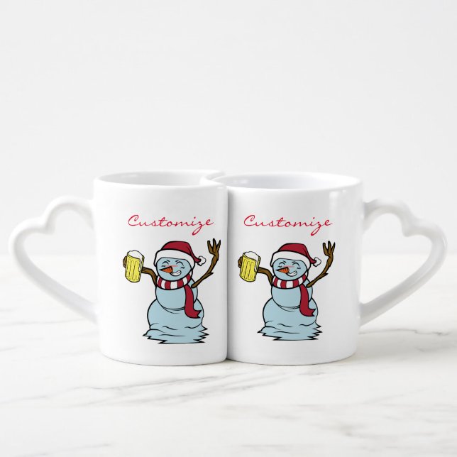 Beer-drinking Drunk Snowman Thunder_Cove Coffee Mug Set (Back Nesting)