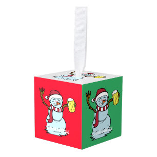 Beer-drinking Drunk Snowman Thunder_Cove Cube Ornament