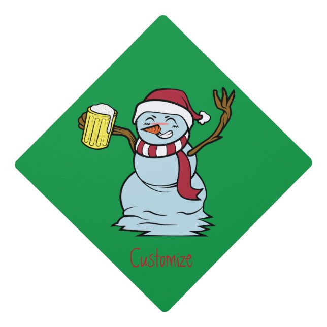 Beer-drinking Drunk Snowman Thunder_Cove Graduation Cap Topper (Front)