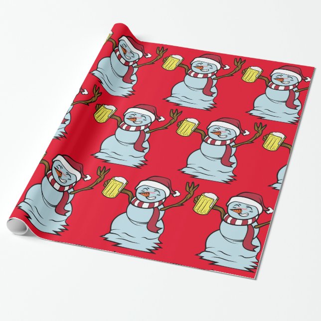 Beer-drinking Drunk Snowman Thunder_Cove Wrapping Paper (Unrolled)