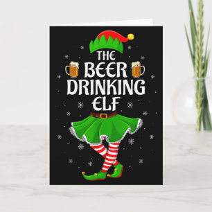 Beer Drinking Elf Christmas Family Girl Women Elf Card