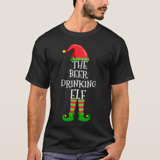 Beer Drinking Elf Family Matching Christmas Group  T-Shirt (Front)