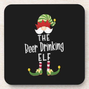 Beer Drinking Elf Group Christmas Birthday Beverage Coaster