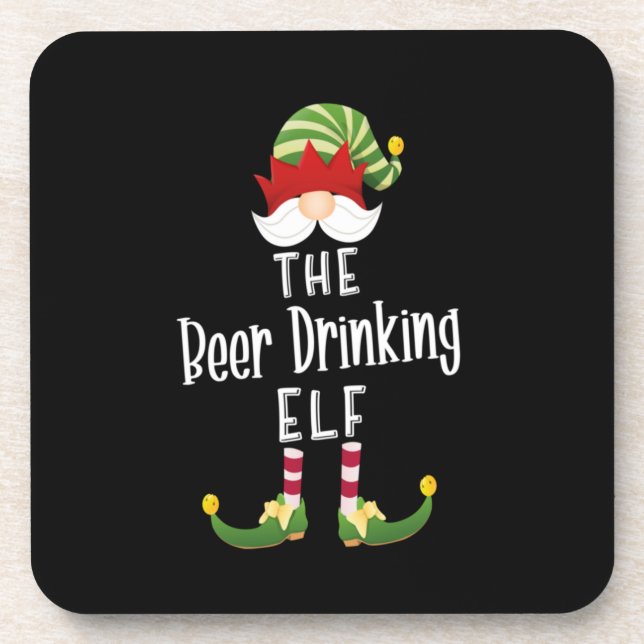 Beer Drinking Elf Group Christmas Birthday Beverage Coaster (Front)