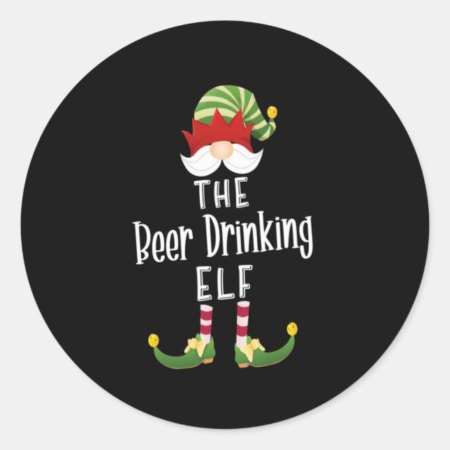 Beer Drinking Elf Group Christmas Birthday Classic Round Sticker (Front)