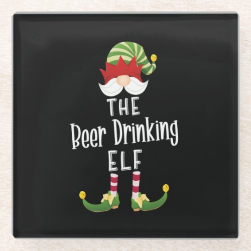 Beer Drinking Elf Group Christmas Birthday Glass Coaster