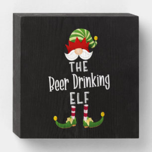 Beer Drinking Elf Group Christmas Birthday Wooden Box Sign