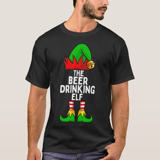 Beer Drinking Elf Matching Family Christmas T-Shir T-Shirt (Front)