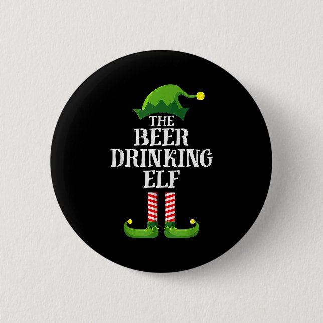 Beer Drinking Elf Matching Family Group Christmas  Button (Front)