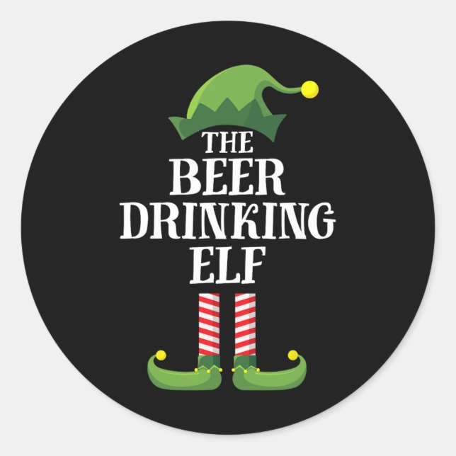 Beer Drinking Elf Matching Family Group Christmas  Classic Round Sticker (Front)