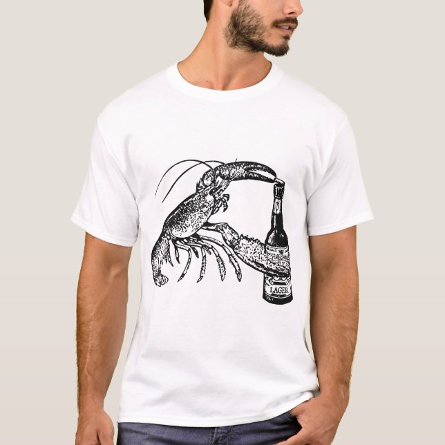 Beer Drinking Lobster Funny Craft Beer T-Shirts (Front)