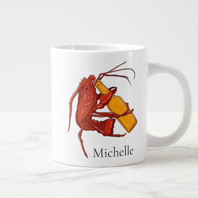 Beer Drinking Lobster Personalized Named Giant Coffee Mug (Right)