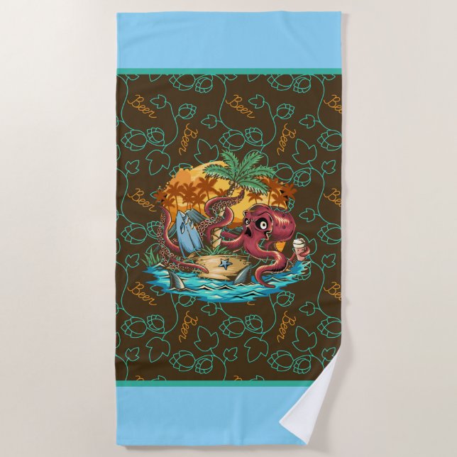 Beer Drinking Octopus  Beach Towel (Front)