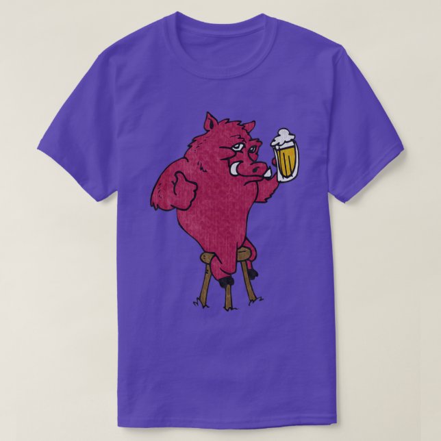 Beer Drinking Razorback Hog Vintage T-Shirt (Design Front)