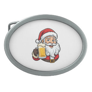 Beer Drinking Santa Claus Christmas Graphic Belt Buckle