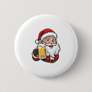 Beer Drinking Santa Claus Christmas Graphic Button