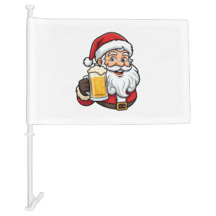 Beer Drinking Santa Claus Christmas Graphic Car Flag