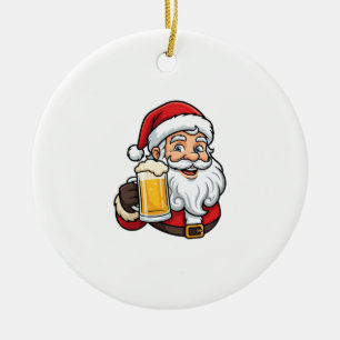 Beer Drinking Santa Claus Christmas Graphic Ceramic Ornament